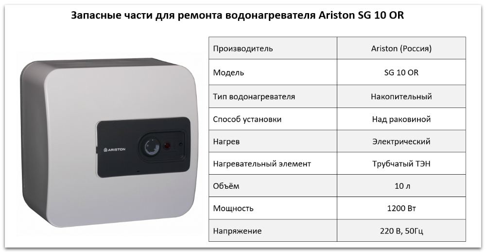 Купить запчасти Ariston SG 10 OR в Тольятти