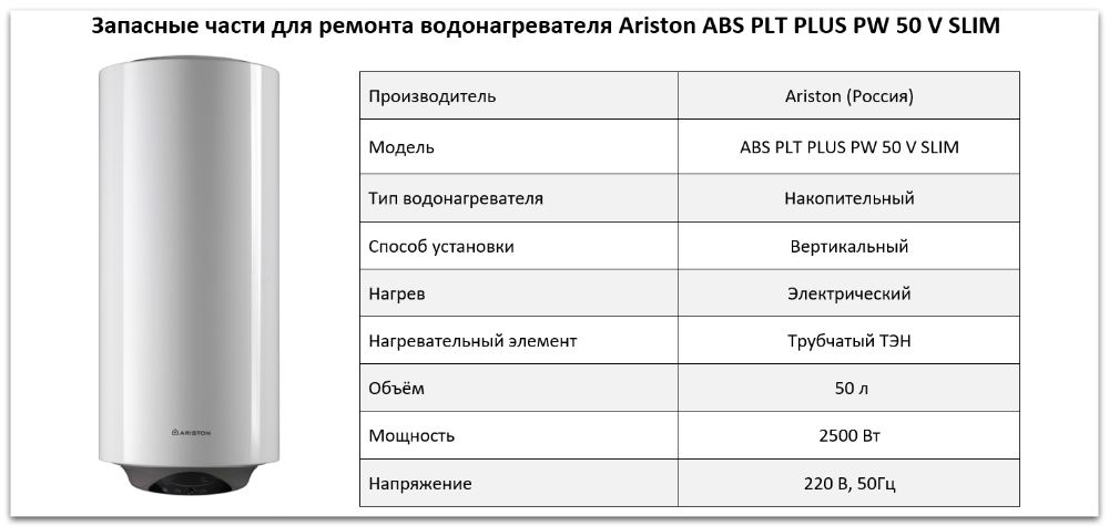 Купить запчасти Ariston ABS PLT PLUS PW 50 V SLIM в Тольятти