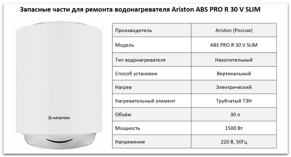 запчасти Ariston ABS PRO R 30 V SLIM Купить запчасти Ariston ABS PRO R 30 V SLIM в Тольятти